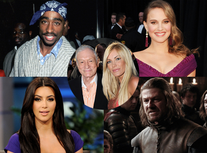 Tupac Skakur, Natalie Portman, Kim Kardashian, Sean Bean, Hugh Hefner, Crystal Harris Tupac Skakur, Natalie Portman, Kim Kardashian, Sean Bean, Hugh Hefner, Crystal Harris